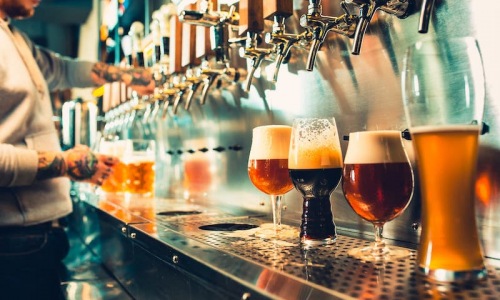 close-up of beers on a bar