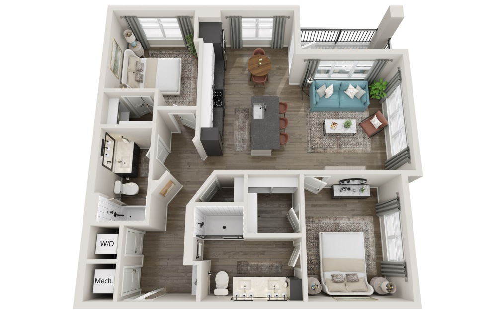 B3-M1 - 2 bedroom floorplan layout with 2 bathrooms and 1115 square feet